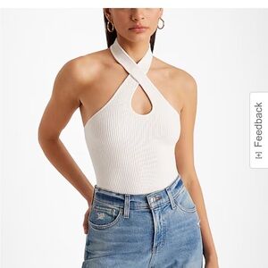 Ribbed Fitted Halter Cutout Sweater Tank